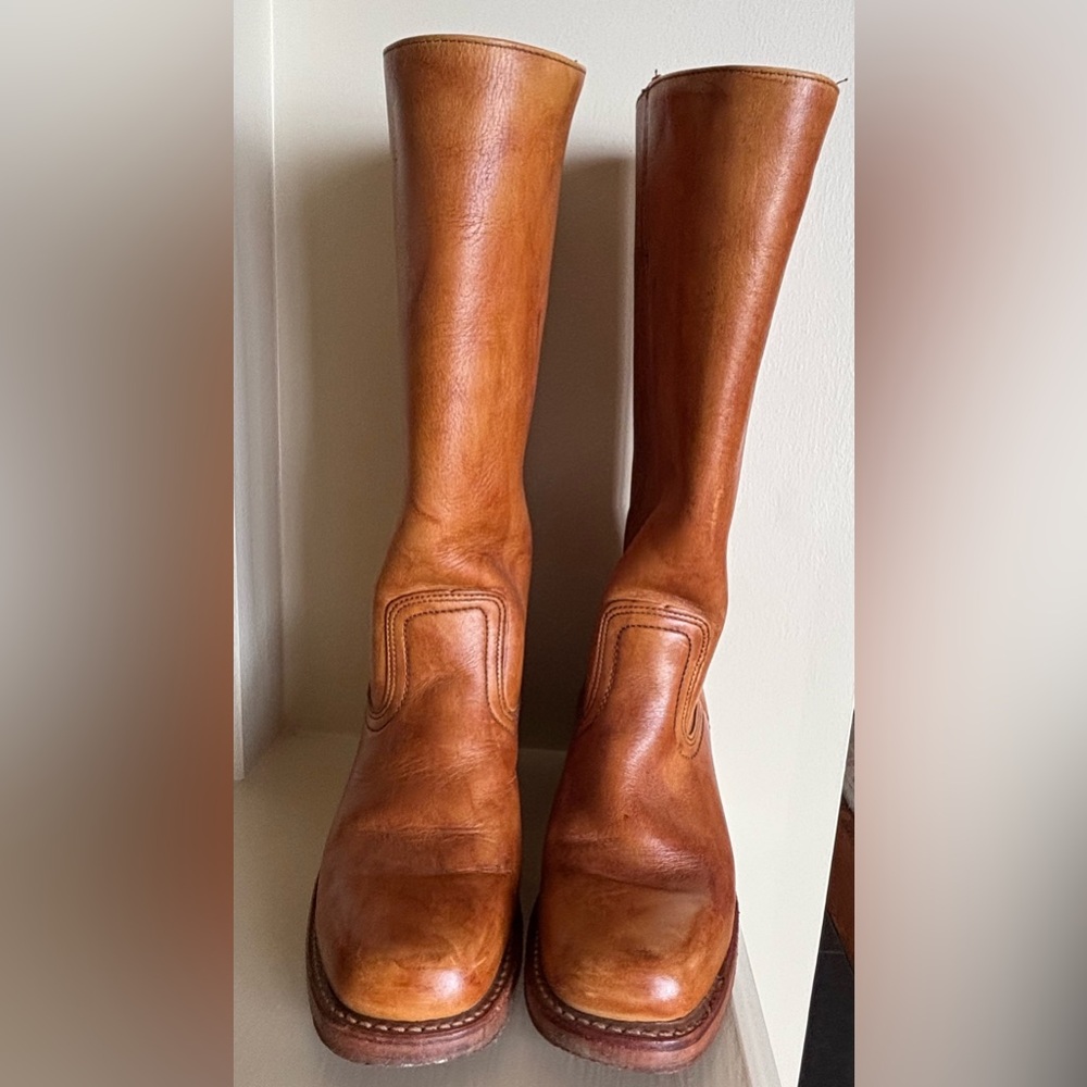 Frye Tall Cognac Leather Heeled Boots
